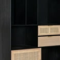 thumbnail image 2 of Benjara Dana 75 Inch Bookcase, 6 Unique Shelves, 4 Rattan Drawers, Black, Brown, 2 of 7