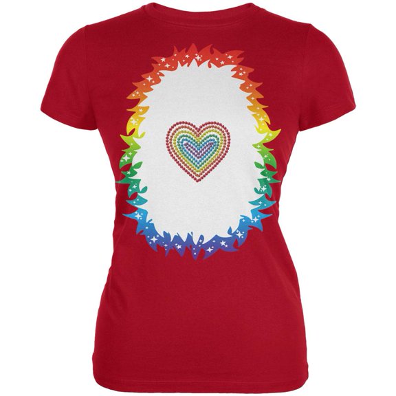 Halloween Rainbow Heart Unicorn Costume Pony Juniors Soft T Shirt Red LG