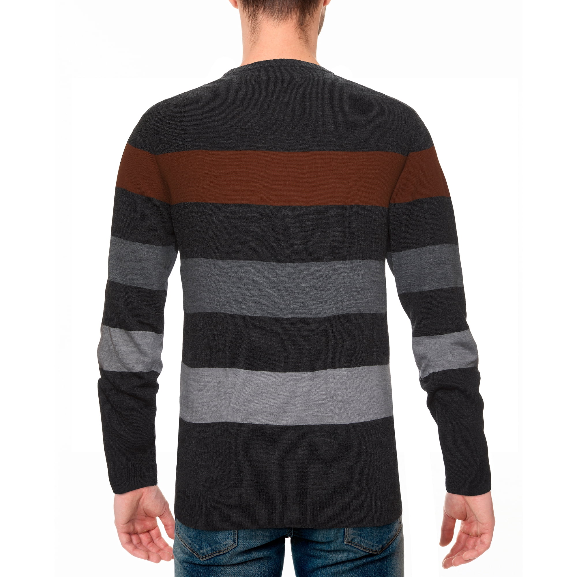 U.S. Polo Assn. mens Color Block Striped Crew Sweater (Charcoal Heather, Small)