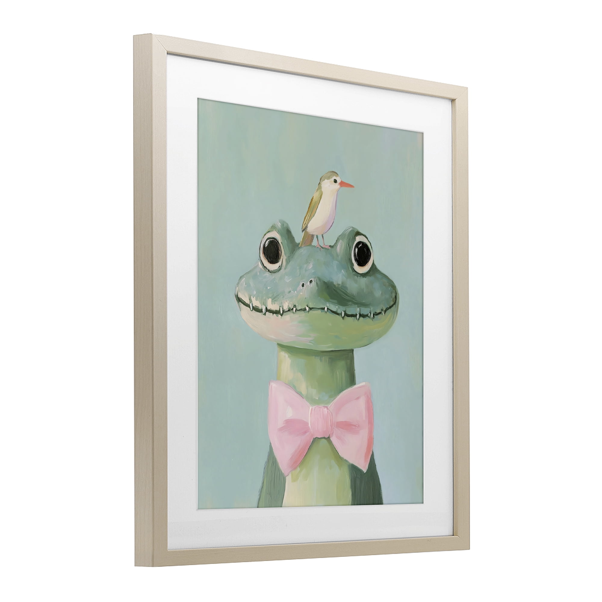 Stupell Industries Crocodile & Bird with Bowtie Birch Framed Print Under Glass, design by The Prints Vibe