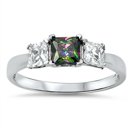 November Topaz Color CHOOSE YOUR COLOR Simulated Princess Cut Rainbow Simulated Topaz Wholesale Ring New .925 Sterling Silver ()