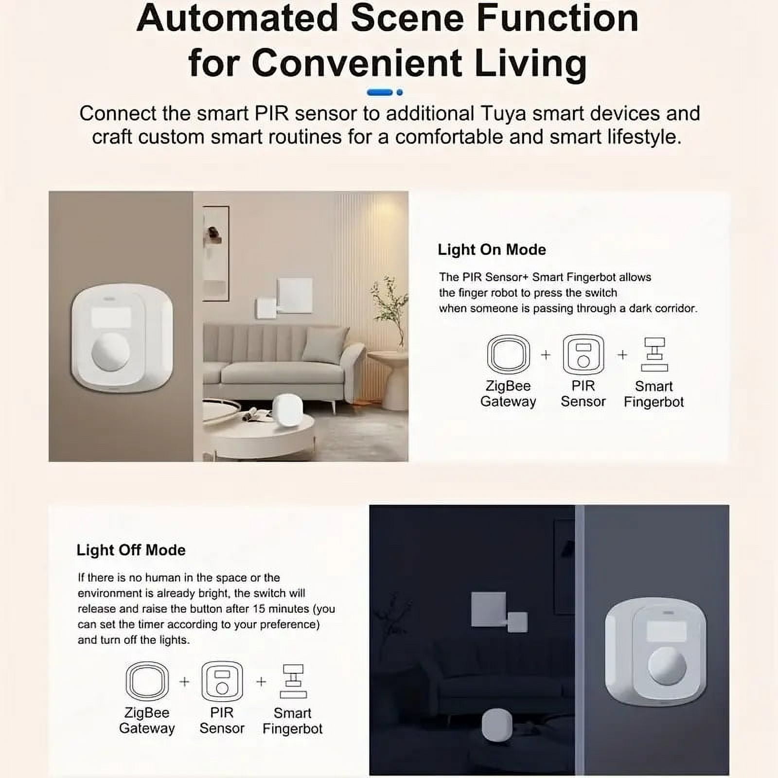 Zigbee Motion Sensor Light Switch, PIR Infrared Motion Activated Wall Switch with Ambient Light Level, Occupancy & Vacancy Selectable