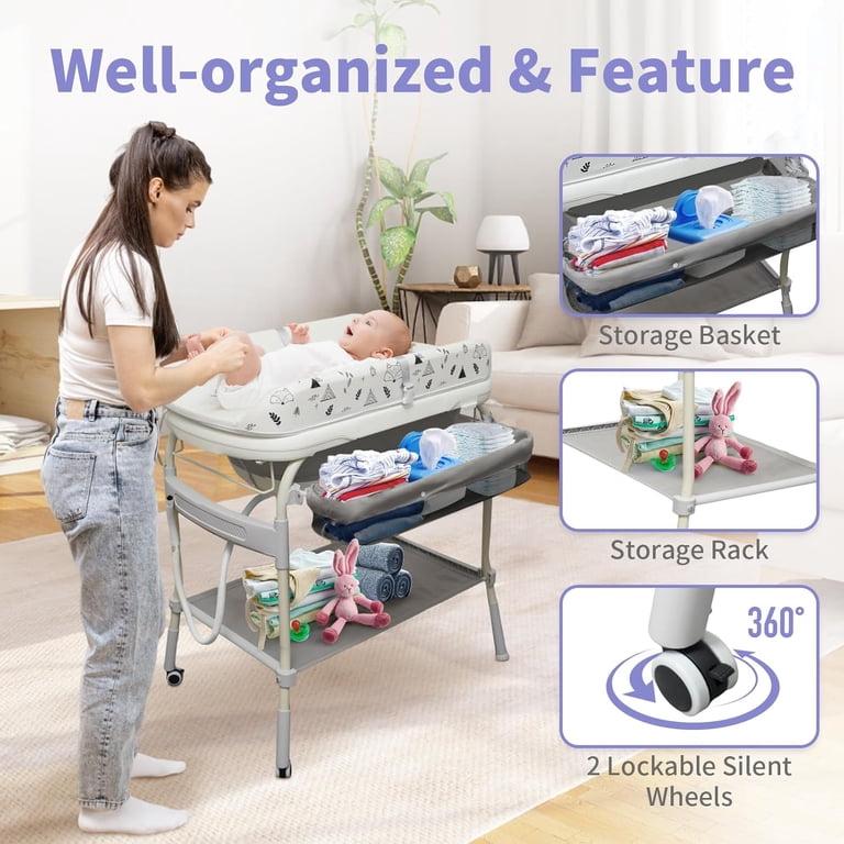 2 in 1 Baby Bathtub with Changing Table, Wanan Waterproof Diaper