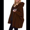 thumbnail image 1 of Chaqueta con Capucha y Cuello en V de Larga de Color Liso para Mujer, Informal, Holgada, de Felpa, Sin Botones. Color Café XXL, 1 of 7