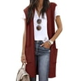 thumbnail image 5 of Xuanfei Women Solid Color Open Front Pocket Patchwork Sleeveless Cardigan, 5 of 7