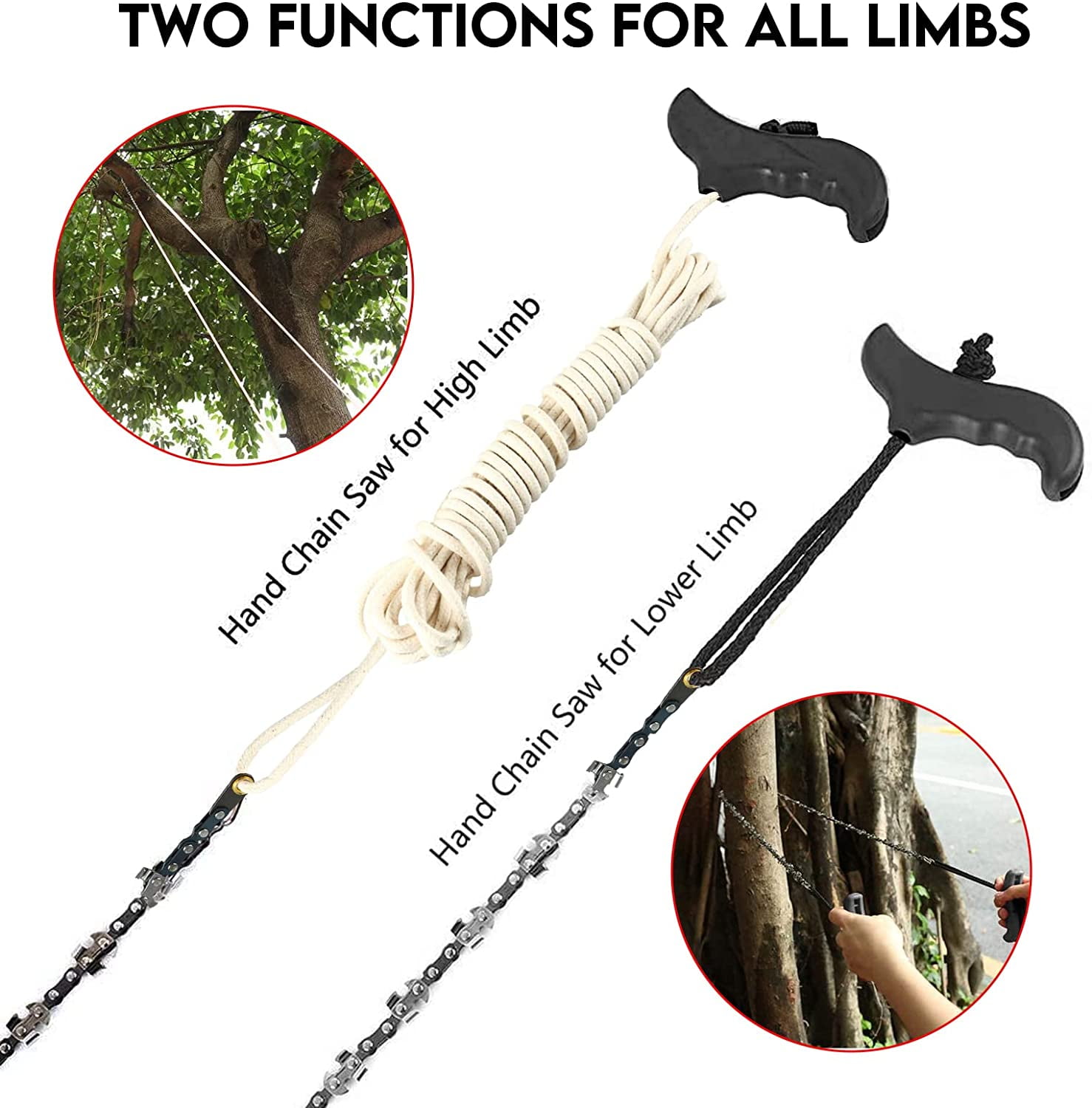 High Branch Hand Saw Chainsaw With 62 Blades 48 Inch Long Saw Chain And 7.2M Two Ropes, Easy To Cut 9M High Branch