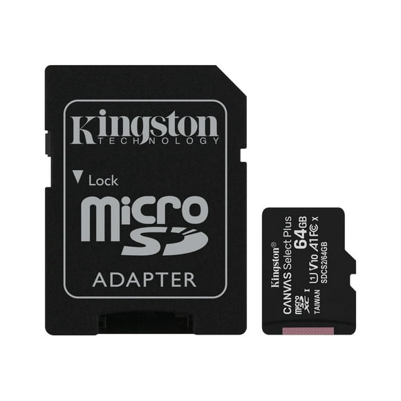 Kingston Canvas Select Plus - Flash memory card (microSDXC to SD adapter included) - 64 GB - A1 / Video Class V10 / UHS Class 1 / Class10 - microSDXC UHS-I