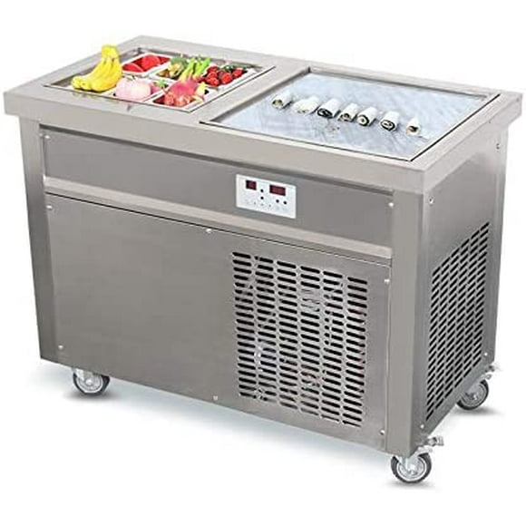 Kolice Commercial 21"x21" Single Square Pan Fried Ice Cream Roll Machine, Instant Roll Ice Cream Machine - 6 Refrigerated Buckets,Transparent Sneeze Guard,ETL