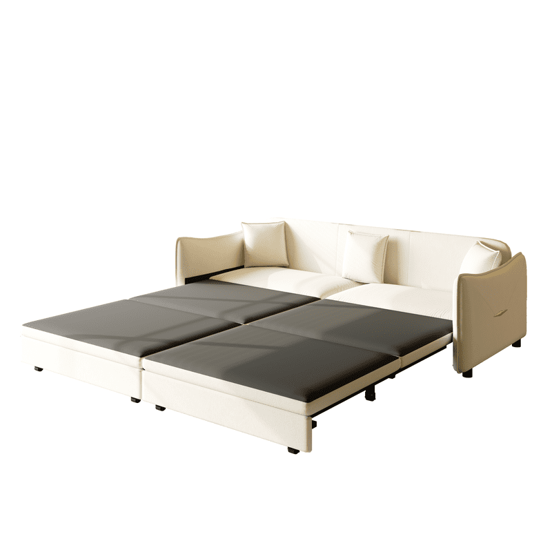 3-in-1 Convertible Pull Out Sofa Bed, 81.9'' King Size Sleeper Sofa Bed with Golden Accent Trim, Velvet 3-Seater Couch with 3 Pillows for Living Room, Small Space, Apartment