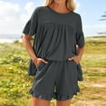 thumbnail image 6 of Xdegoge Women's Summer 2 Piece Outfits 2025 Ruffle Short Sleeve Tops and Shorts Casual Loose Oversized T-Shirts Lounge Sets Ladies' Loose Matching Sets Loungewear Fashion Clothes Conjunto Mujer, 6 of 8