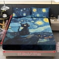 thumbnail image 4 of Xoenoiee Cat Starry Night Print 3 Piece Fitted Sheet Set for Kids & Teens, Soft Bedroom Decor, Deep Pocket Fitted Bottom Sheet with 2 Pillowcases, Machine Washable, Twin Size, 4 of 7