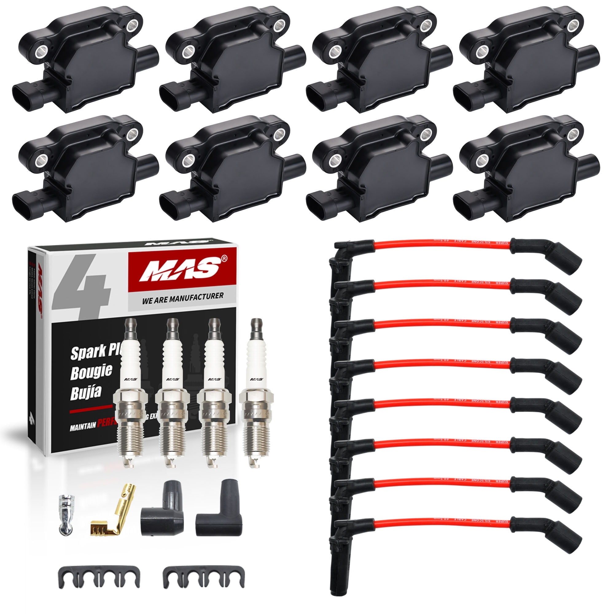 Performance Master 8pcs UF413 Ignition Coil & Spark Plug and 8.5mm Wires Set & Free MAS 5g Anti-Seize Lubrica Compatible with Buick Cadillac Chevy GMC Hummer Express 2500 5.3L 6.2L 6.0L 4.8L