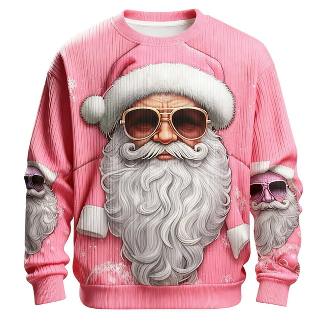 VJATTWR Merry Sweatshirt Men Get it Fast Festive Knitpattern ’S Hoodieless Sweatshirt – Themed Santa Print Sweater for Winter Comfort