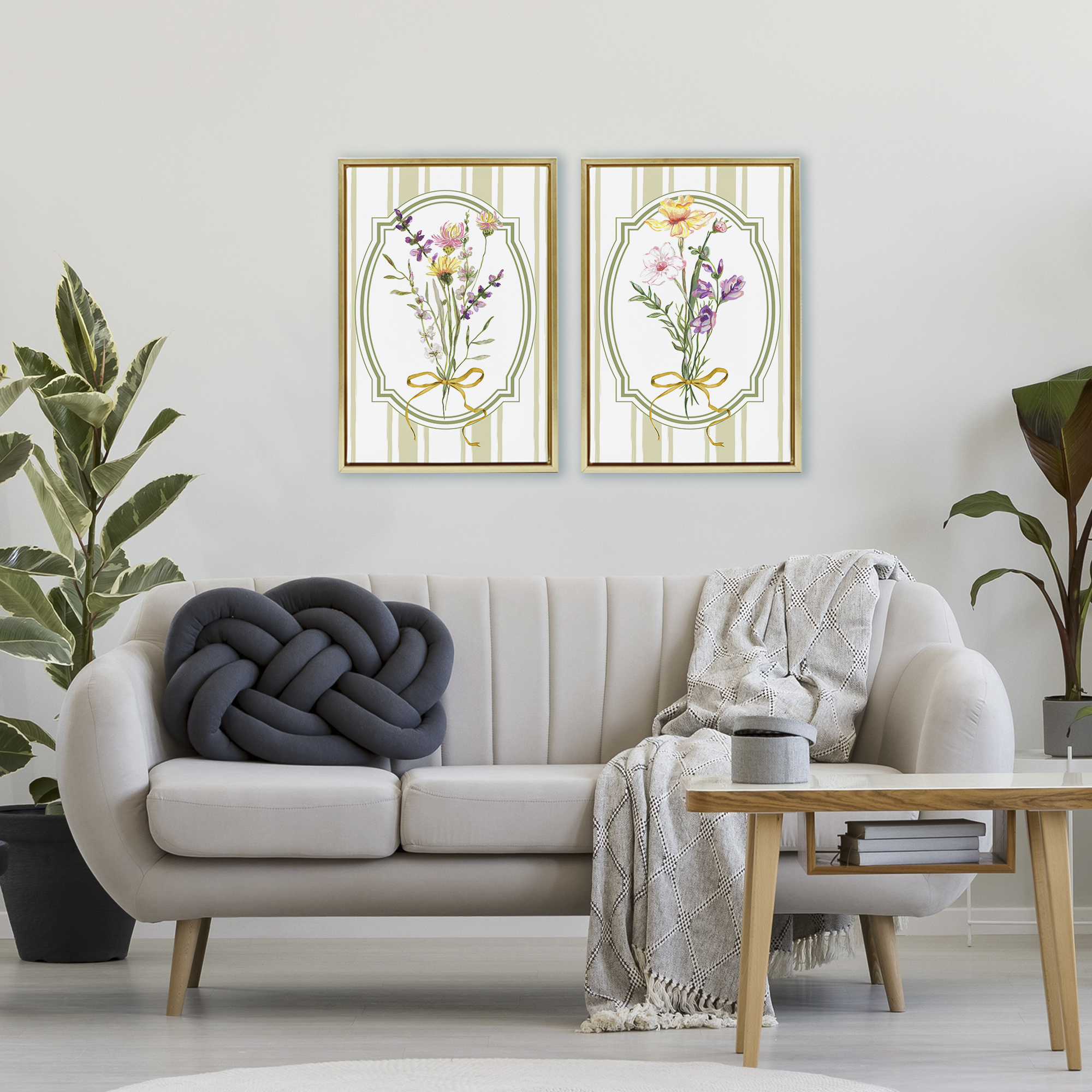 Wildflower Bundles Classic Stripes 2 Piece Gold Framed Floater Canvas Set, design by Adonna Ebrahimi