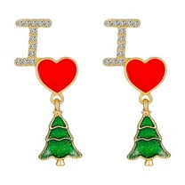 I Love Christmas Tree Dangle Drop Earrings for Women Cubic Zirconia Threader Dangling Stud Earring