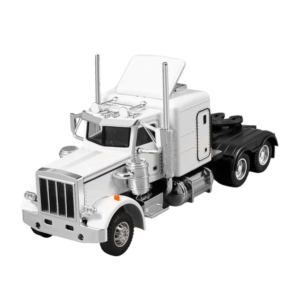 Camión semipesado de juguete a escala 1/32 con luz y sonido, modelo de camión fundido a presión para habilidades motoras. Blanco