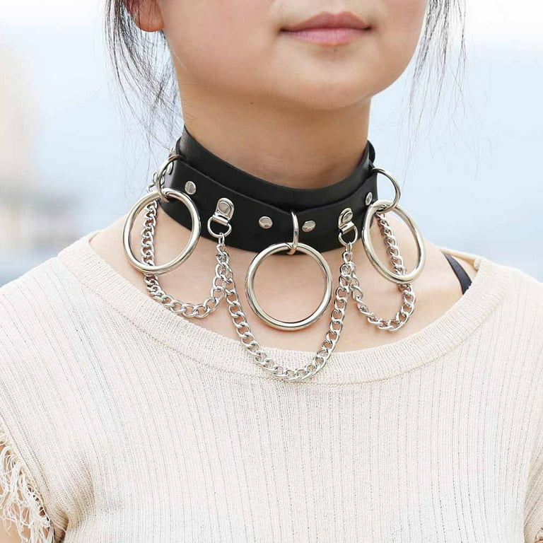 Goth Long Spike Choker Necklace Punk PU Leather Collar For Women Men C