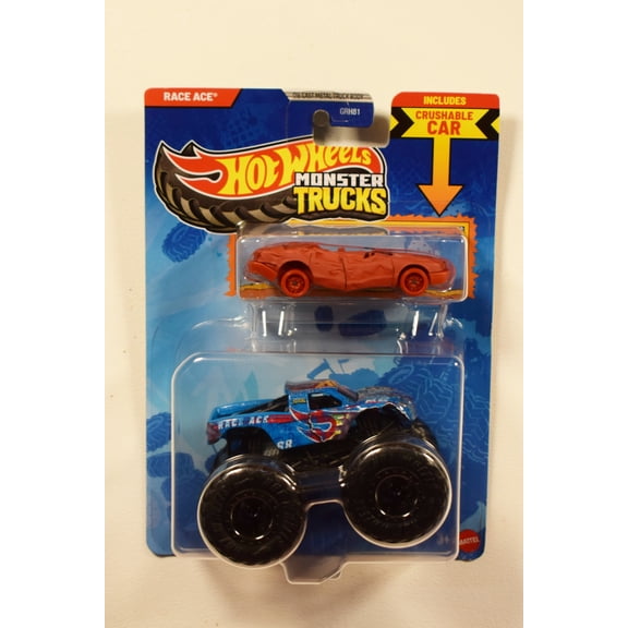 Hot Wheels Monster Trucks Race Ace With Crushed Sedan Sudden Stop Die-Cast, 1/64
