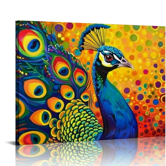 ONETECH Orange Colorful Peacock Feather Canvas Wall Art Colorful Bird Peacocks Pictures Wall Decor Aesthetic Prints Modern Artwork Home Office Decorations For Kitchen Bedroom