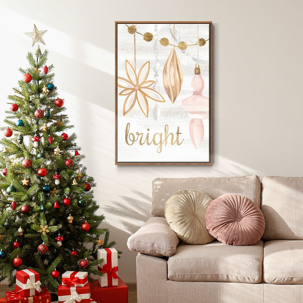 Elegant Ornaments Collection B - Framed Gallery Wrapped Holiday Canvas - 17 x 25 - Rosewood Frame