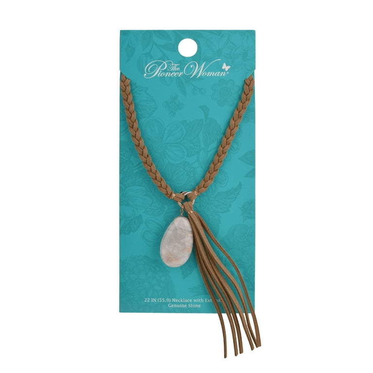 The Pioneer Woman Braided Faux Suede Stone Long Pendant Necklace