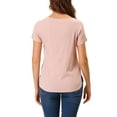thumbnail image 3 of Allegra K Women's Round Neck Short Raglan Sleeves Side Slit Chambray Blouse, 3 of 7