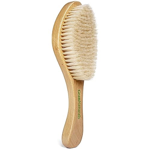 GranNaturals Soft Bristle Hair Brush - Curved Boar Bristle Vintage Style Hairbrush for 360 Waves, Sleek Slick Back Ponytail & Bun, Smoothing, Fades for Women & Men - Wooden Handle