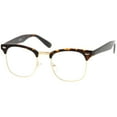 thumbnail image 3 of zeroUV Unisex Retro Square Clear Lens Horn Rimmed Half-Frame Eyeglasses 50mm (2-Pack | TT-Gld / Clr & Blk-Gld / Smk) - 50mm, 3 of 4