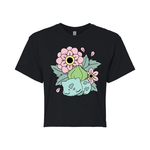 Pokémon - Bulba Flowers - Juniors Cropped Cotton Blend T-Shirt