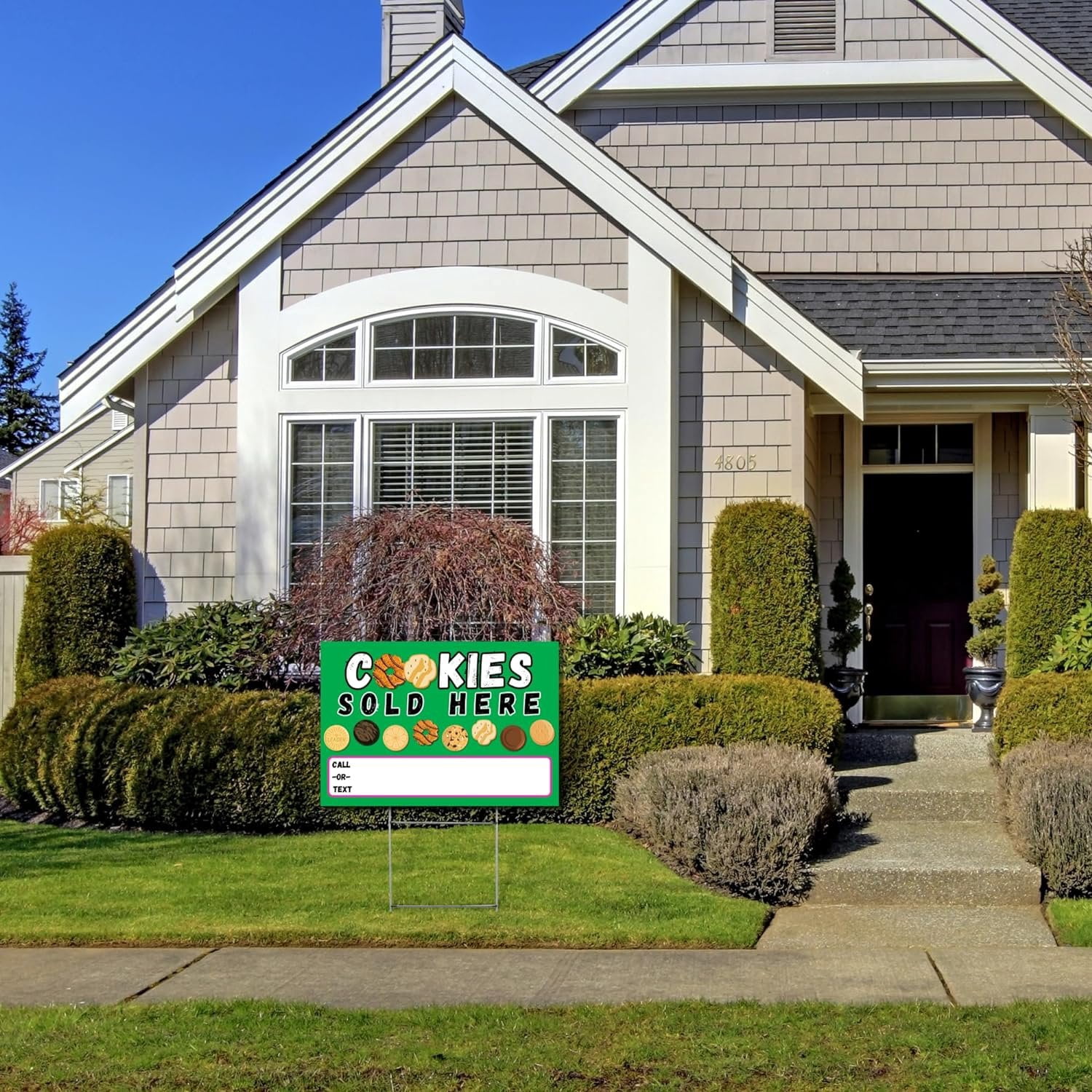 Scout Cookies Sold Here Yard Sign 12 x 18 with H Frame Stake Included Green for Front Yard Text or Call for Girl Cookie Sales Booth