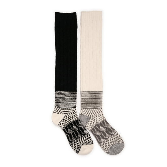 Women's Patchwork Texture Over-The-Knee Socks 2 Pack