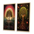 thumbnail image 3 of Designart "Rainbow Tree of Life Retro Illustration" Landscape Trees Framed Wall Art Set Of 2 - Traditional Green Framed Canvas Set For Living Room Decor, 3 of 6