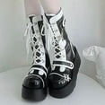 thumbnail image 2 of Fashion Casual Thick Heel Boots Belt Buckle Cute Round Head Solid Color Chunky Sole Trendy Fall Winter Footwear Black,36, 2 of 5