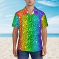 thumbnail image 4 of Fotbe Glitter Rainbow Hawaiian Shirt for Men Unisex Summer Beach Casual Short Sleeve Cotton Linen Button Down Shirts-Medium, 4 of 9