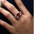 thumbnail image 3 of Anillo para parejas con rubíes en forma de corazón para hombres y mujeres, 3 of 4
