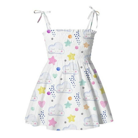 

OVTICZA Baby Toddler Floral Dresses Summer Dress Square Neck Sleeveless Sundress for Girls White 90