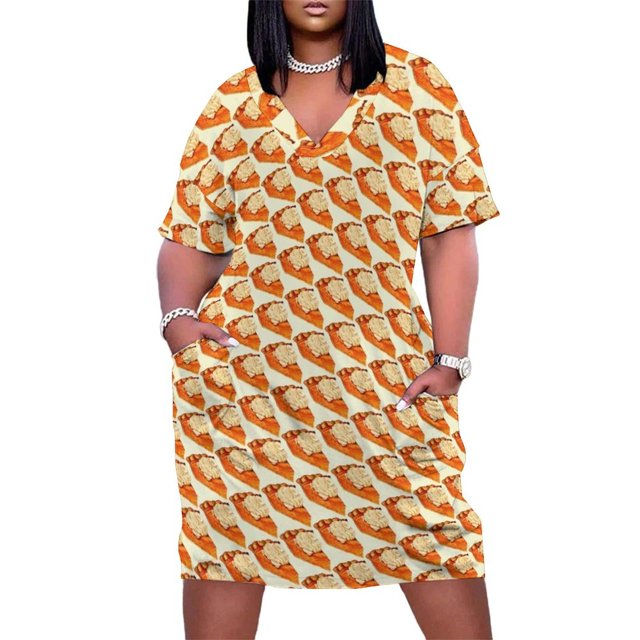 Vestido holgado con bolsillos y estampado de pastel de calabaza para mujer, verano 2025