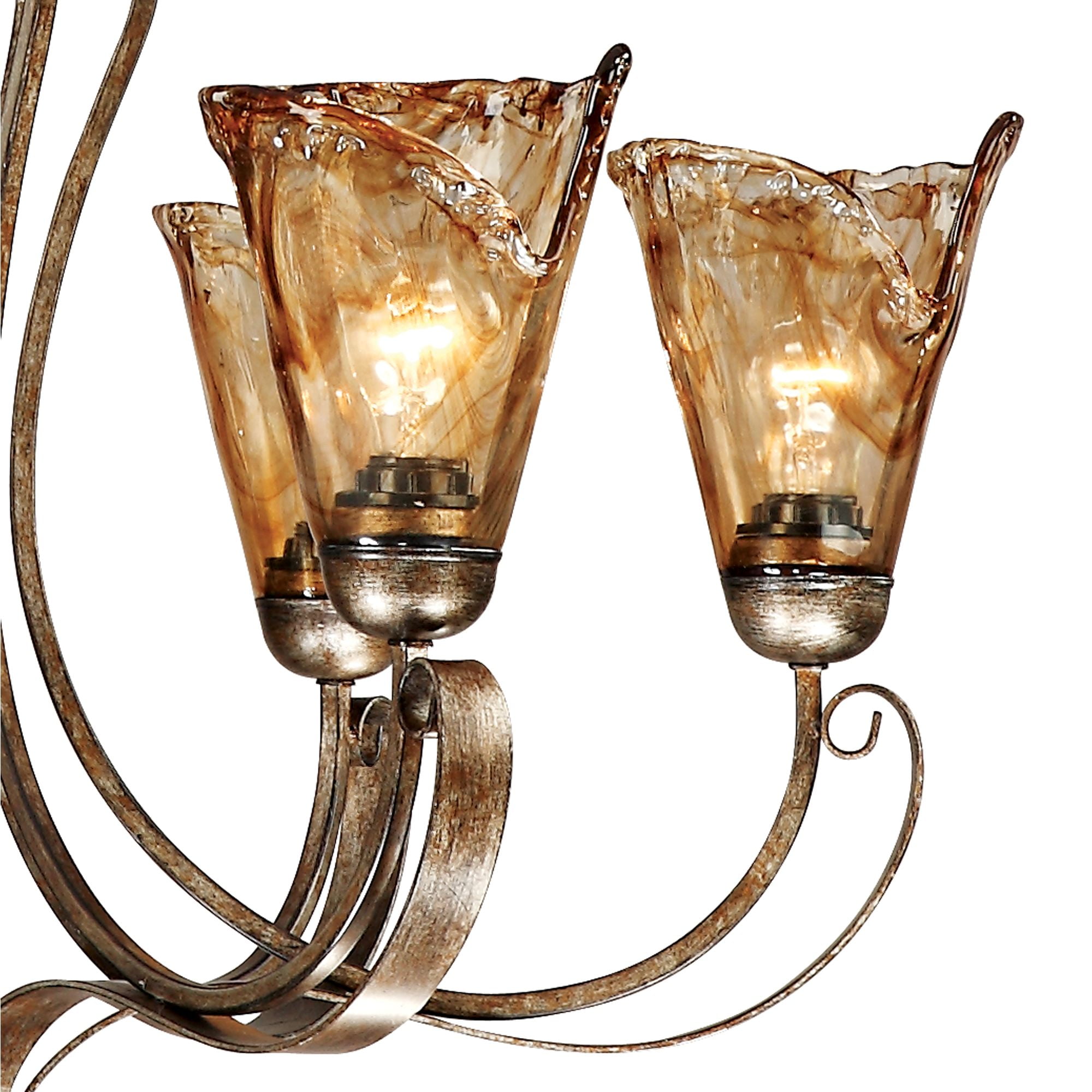Franklin Iron Works Amber Scroll Golden Bronze Large Chandelier 31 1/2" Wide Rustic Art Glass 6-Light Fixture for Dining Room House Kitchen Island