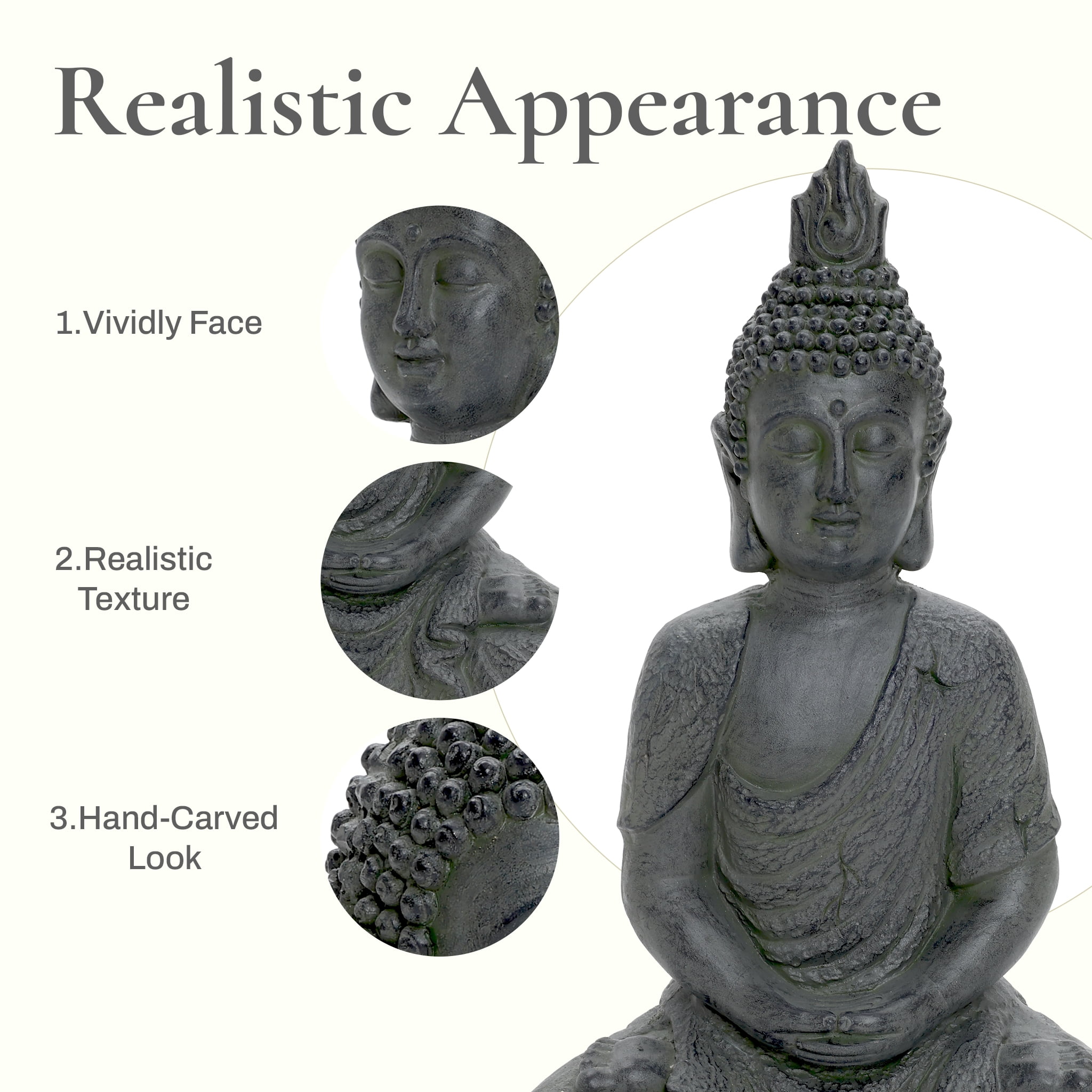 LuxenHome Meditating Buddha Statue, 21" Large Fiber Stone Zen Buddha Sculptures, Indoor Outdoor Buddha Statue,Zen Decor for Garden, Patio, Backyard Deck