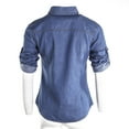 thumbnail image 4 of SAYOO blusa de mezclilla Azul retro femenina camisa ajustable de manga larga camisa de hebilla de una sola fila camisa de autocultivo de moda de otoño SAYOO moda, 4 of 9