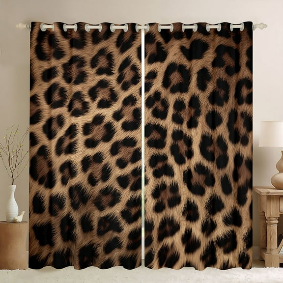Homewish Fashion Leopard Print Black Out Curtains for Men, Cheetah Animal Curtains Pack of 2 (42x63 Each), Chic Brown Polkadots Bedroom Curtains, Blackout Curtains Room Decor