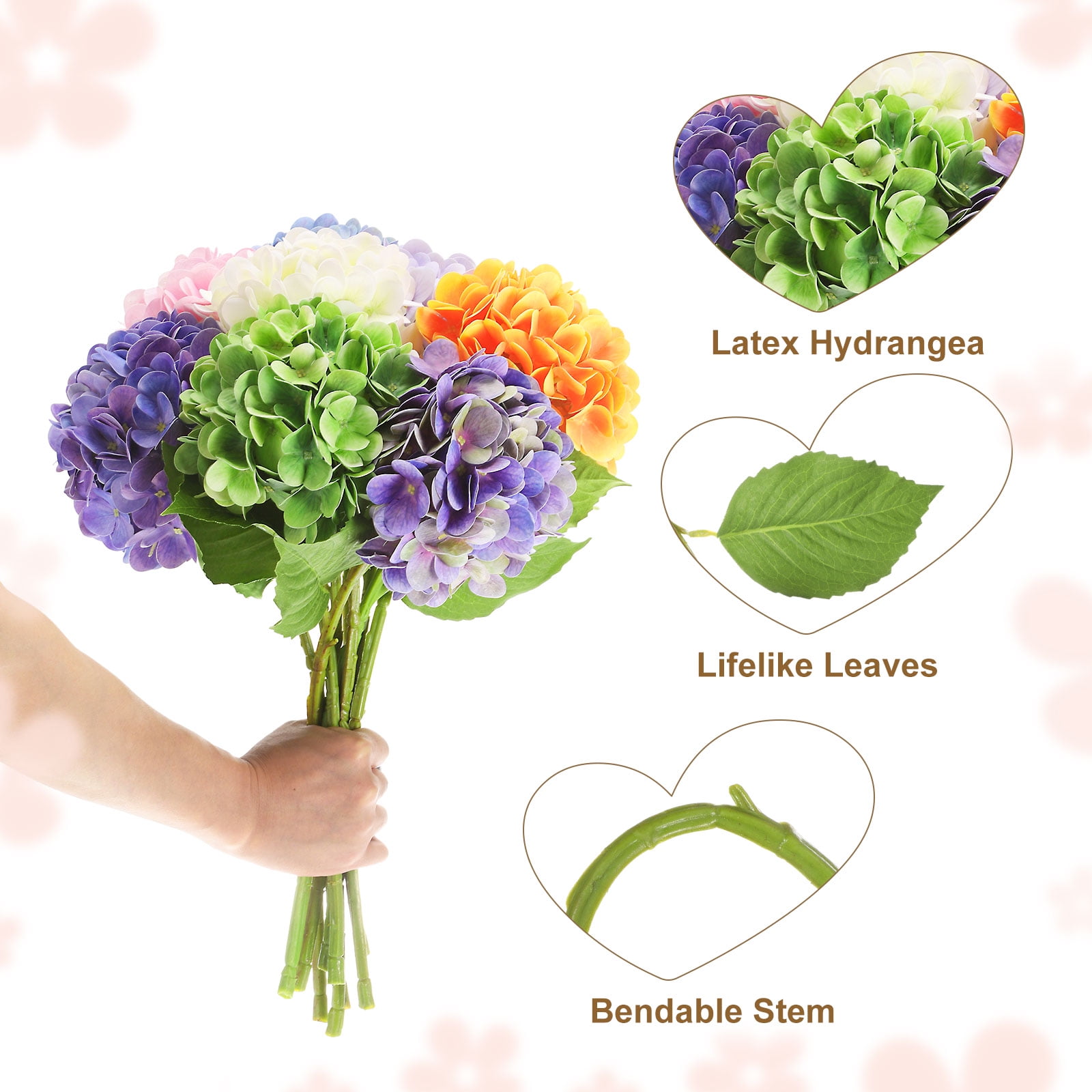 Uxcell 4pcs Artificial Hydrangea Flowers 18.5" Latex Real Touch Faux Hydrangea Flower Bouquets Large Lifelike Hydrangea for Home Kitchen Party Wedding, Pink