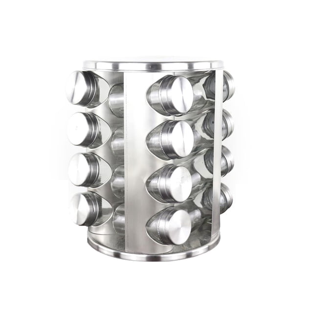 Juego De Soporte Para Especias Con Estante De Acero Inoxidable Y 16 Botellas De Especias, Estante Giratorio Para Especias, Estilo Artístico, Estante De Almacenamiento De Especias Para Sal Y Azúcar Serendint HA015023-00