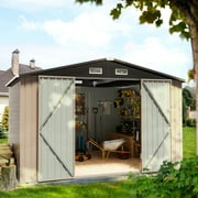 Sonegra Outdoor Shed - 8 x 10 ft Storage Sheds Galvanized Metal Shed with Air Vent and Slide Door, Tool Storage Backyard Shed Bike Shed, Tiny House Garden Tool Storage Shed for Backyard Patio Lawn