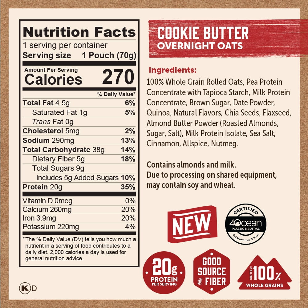 (9 pack) Kodiak Protein-Packed Cookie Butter Overnight Oats, 2.47 oz