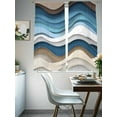 thumbnail image 3 of Blue Beige Ombre Sheer Curtains 63 Inch Length 2 Panels Set, Moire Geometric Abstract Modern Voile Window Treatment Rod Pocket Curtains Sheers Drapes for Bedroom/Living Room/Kitchen 52x"63"x2, 3 of 7