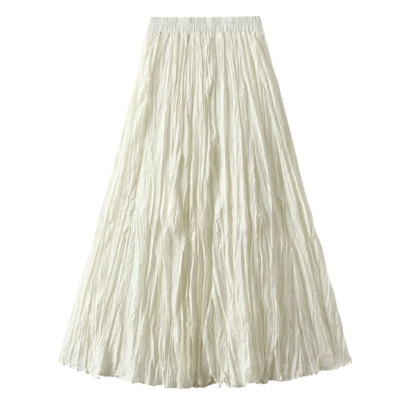 Angala Ladies Skirts A Line Maxi Skirts Solid High Waist Summer Beathable Flowy Holiday Casual Pleated Womens Skirts Size One Size Beige