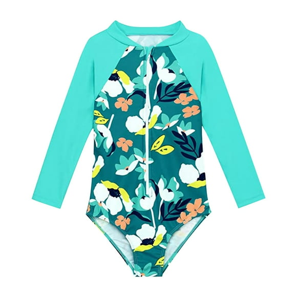 TechWave Baby And Toddler Girls Swimsuit Rash Guard Long Sleeve 1 Piece Zipper Bathing Suits UPF 50+ Sun Little Girl Swimsuit Size 12 Girls Swimsuit Bathing Suits for Girls Bikinis 3 Piece Swimwear