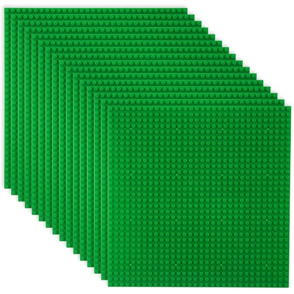 Plaques de Base Classiques pour Briques de Construction 100 % Compatibles avec Toutes les Grandes Marques-Baseplate, 10 Pouces x 10 Pouces, Lot de 16 (Vert)