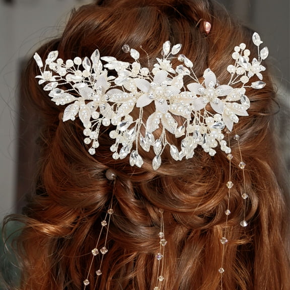 Masteelf Rhinestone Bride Wedding Hair Comb Crystal Flower Hair Clip Bridal Floral Hair Piece Bridal Wedding Hair Accessories For Brides And Bridesmaids